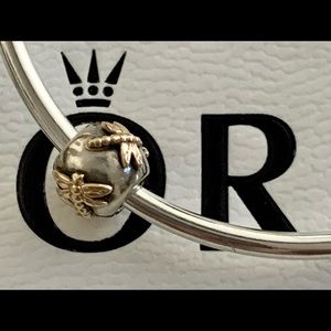 Pandora Vintage Retired Two Tone 14k/Stirling Dragonfly charm